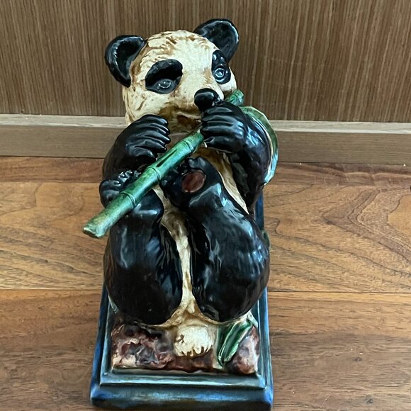 Panda with Bamboo Centerpiece Statue Ceramic - Picture 2 of 5